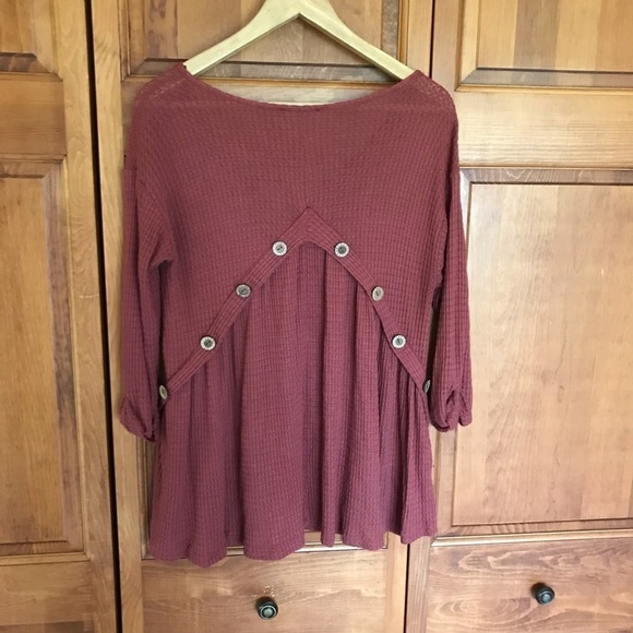 Boho Burnt Orange Waffle Knit Blouse - Picture 5 of 5